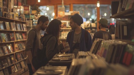 Friends Browsing Vinyl Records