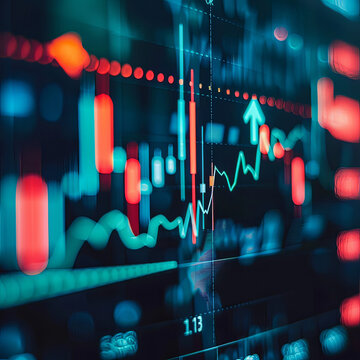 stock market graphs with red and green line, generative ai