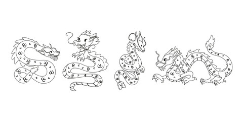 Collection coloring outline of cartoon character Chinese dragon