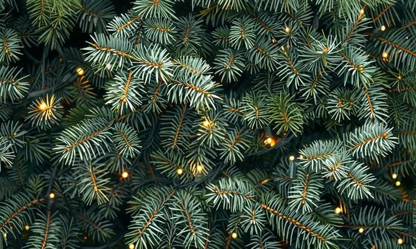 Background of fir branches with garland lights