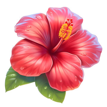 recommend clip art: Tropical hibiscus flower, cute 3d style cartoon illustration. isolated design element, clip art. Bright summer sticker