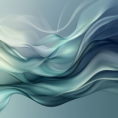 Obraz premium A fluid digital wave background in a calming combination of pastel green, deep navy, and luminous silver.