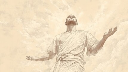 Biblical Illustration of Job&rsquo;s Longing for Justice - Standing Under a Stormy Sky, Filled with Hope and Despair, Beige Background