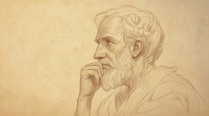 Biblical Illustration of Eliphaz Continuing - Eliphaz Pondering Deeply with a Hand on His Chin, Reflecting Careful Consideration, Beige Background