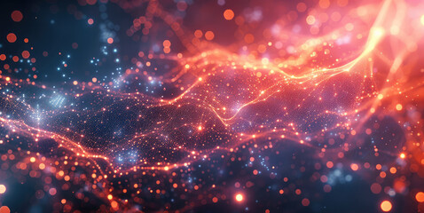 Obraz premium Abstract tech particles, sleek design, smooth lines, bright colors, digital network. Generative AI.