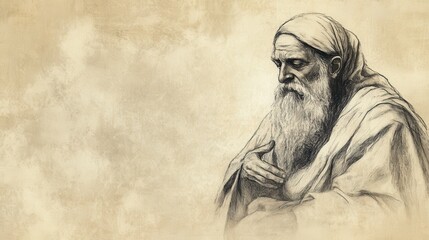 Fototapeta premium Biblical Illustration of Eliphaz Speaking to Job - Eliphaz Offering Words of Counsel and Warning, Reflecting His Concern for Job, Beige Background