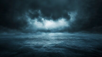 Fototapeta premium horror black blue sky, sea haunted cloud, scary ocean, depression background, mystery gloomy dark theme, blur texture