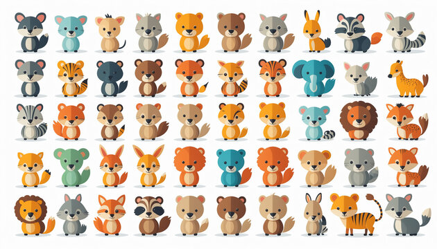 Set isol&eacute; illustrations cartoon ic&ocirc;nes animaux enfant fun mignon ludique.