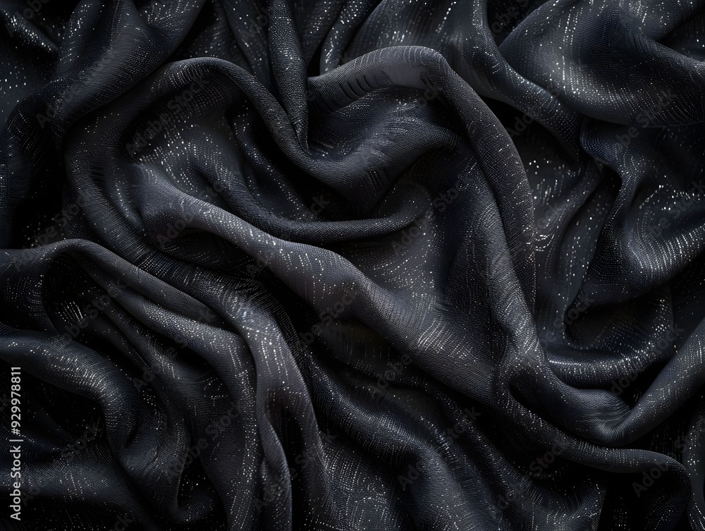 Poster dark textured fabric with a smooth finish displayed in intricate folds and shadows