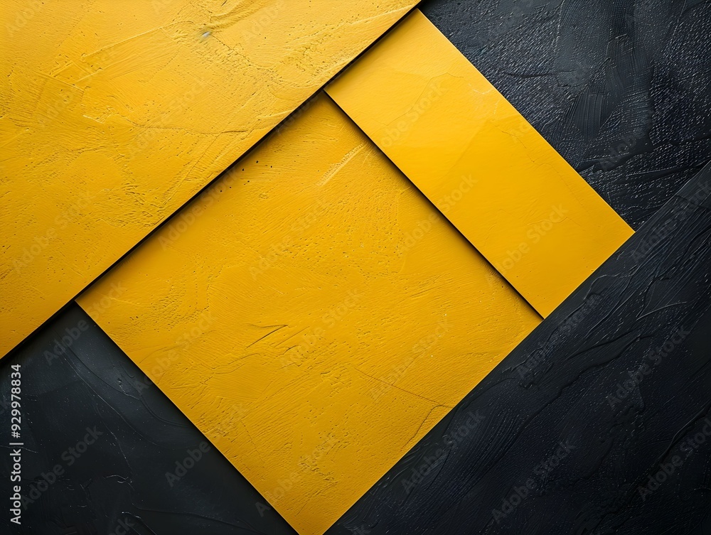 Poster abstract geometric background featuring overlapping yellow sheets on a dark textured surface