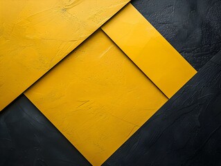 Abstract geometric background featuring overlapping yellow sheets on a dark textured surface