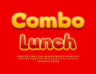 Vector bright promo Combo Lunch. Funny style Font. Red and Yellow Alphabet Letters and Numbers set