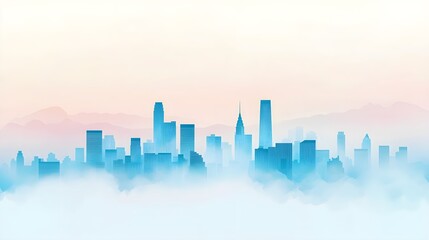 Obraz premium Abstract Cityscape Skyline with Mountains and Clouds