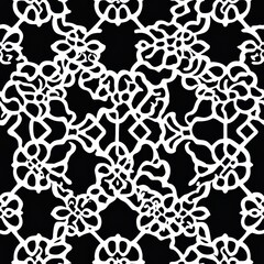 seamless pattern, Elegant black and white floral pattern design with intricate details, perfect for textiles and backgrounds.
