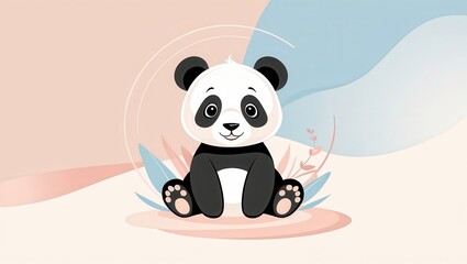 Naklejka premium Cute Panda Bear Cartoon Character with Abstract Background