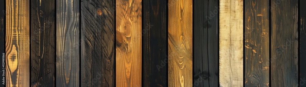 Wall mural a collection of wooden planks showcasing various textures and colors in a mesmerizing arrangement, p