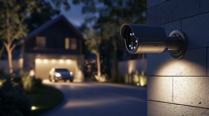 High-resolution image of a modern closed-circuit camera (CCTV) mounted on an exterior wall, emphasizing security and surveillance in urban environments.
