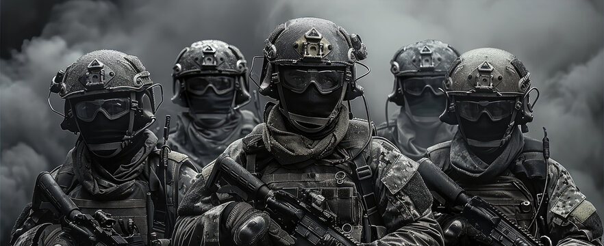A group of special forces, black and grey tones. Generative AI.