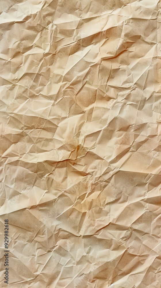 Poster a detailed view of a textured surface featuring intricate crumples and folds in soft, muted tones an