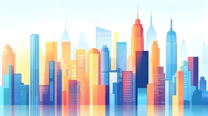 Obraz premium Colorful City Skyline Illustration - Urban Architecture Design