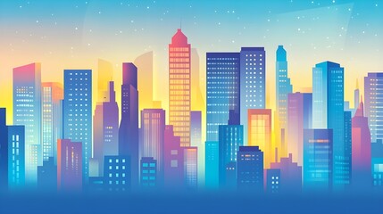 Colorful Cityscape Skyline Illustration
