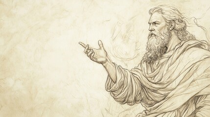 Fototapeta premium Biblical Illustration of The Lord Answering Job - Questioning If Job Can Bind the Pleiades or Loose the Cords of Orion, Emphasizing the Vastness of Creation, Beige Background