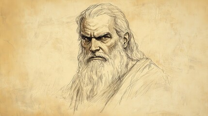 Fototapeta premium Biblical Illustration of Eliphaz’s Second Speech - Eliphaz Warning of the Dangers of Pride and Emphasizing Humility Before God, Beige Background