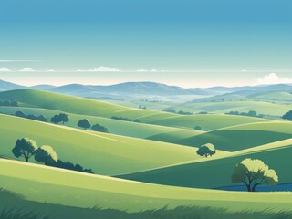 Scenic View of Rolling Green Hills under a Clear Blue Sky