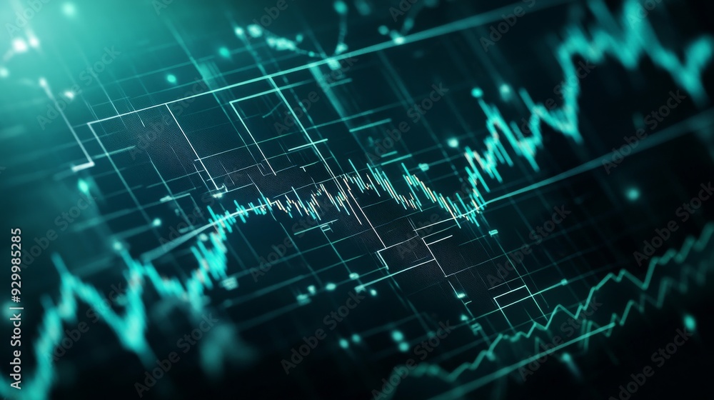 Poster modern financial chart with dynamic blue and green color scheme for stock analysis and trading trend