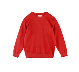 Red male pullover isolated object on white background. Christmas front blank sweater. Men's...