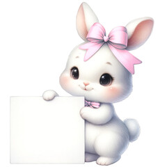 Fototapeta premium A cute rabbit with white paper cartoon 