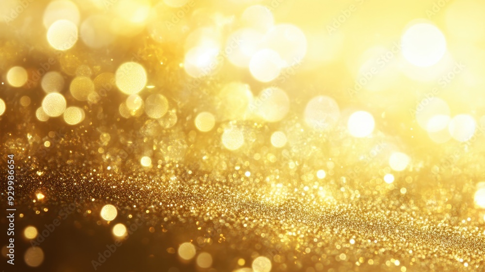 Poster a shimmering golden background filled with sparkling bokeh lights.