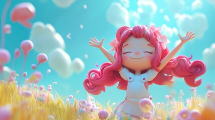 Fototapeta premium Whimsical 3D Cartoon of a Lovely Character in a Natural Pose