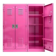 Pink metal locker open and empty