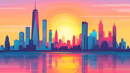 Fototapeta premium New York City Skyline Sunrise with Reflection