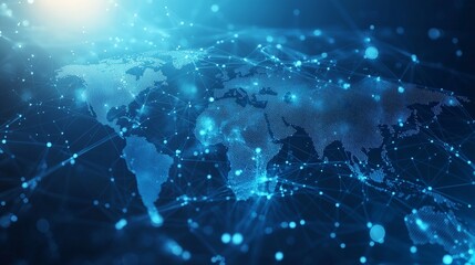 Digital Global Network Map in Cool Blue Tones