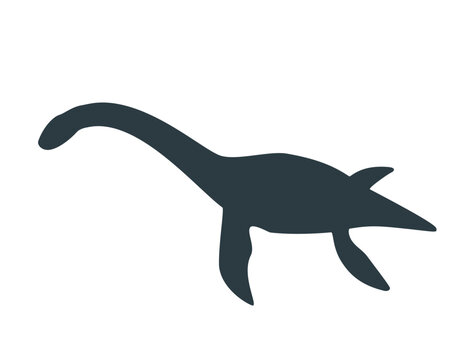 Jurassic dino dinosaur icon. Silhouette of plesiosaurus
