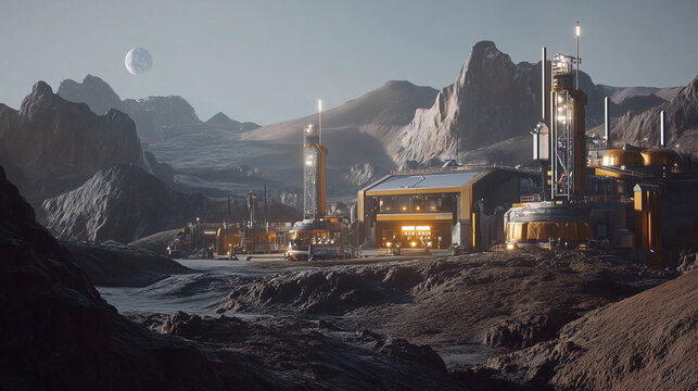 Futuristic AI-enhanced space mining operation extracting valuable resources from asteroids, employing advanced robotics, intelligent systems, and real-time data processing to revolutionize resource ac