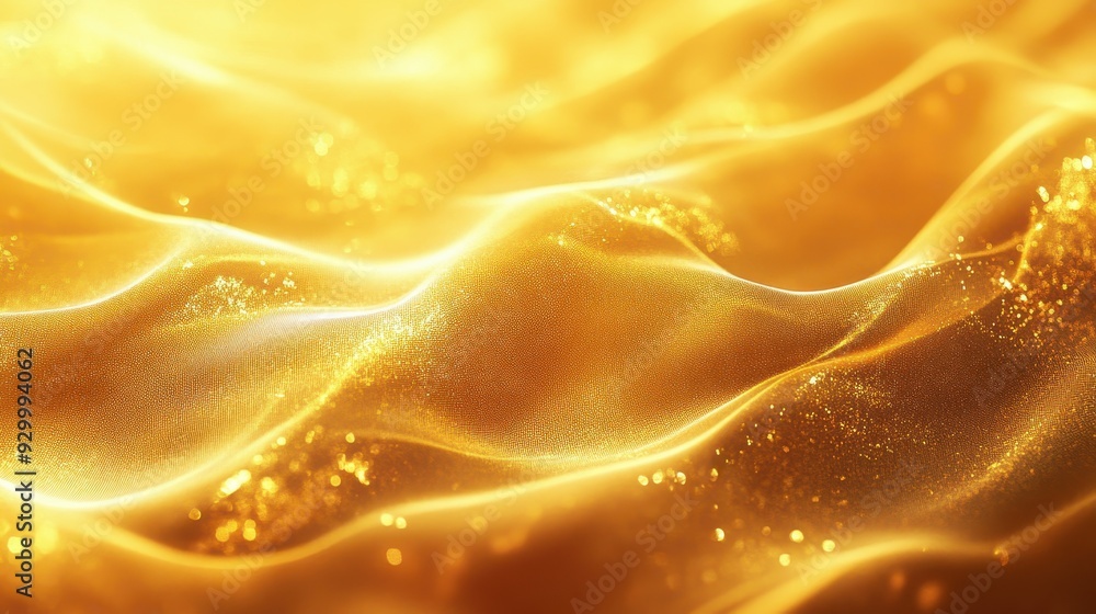 Poster a shimmering golden wave texture with soft gradients and sparkles.