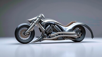 Chrome motorcycle isolated on a grey background.