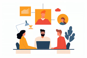 A team of professionals is working on a project. They are using a laptop and a projector to share ideas. The team is excited about the project and is working hard to meet their deadline.