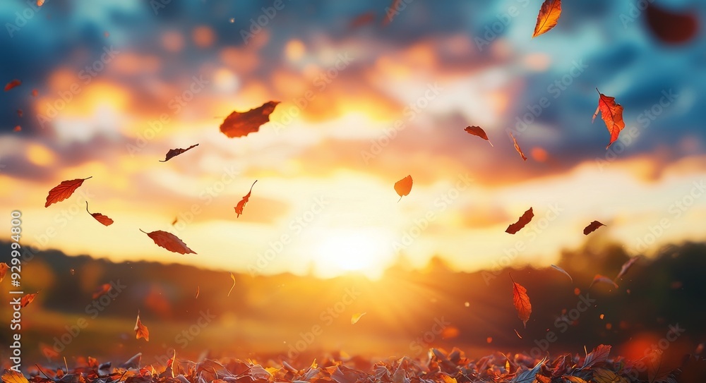 Aufkleber it is a sunny autumn day in the park with beautiful orange fall foliage on the ground illuminated by
