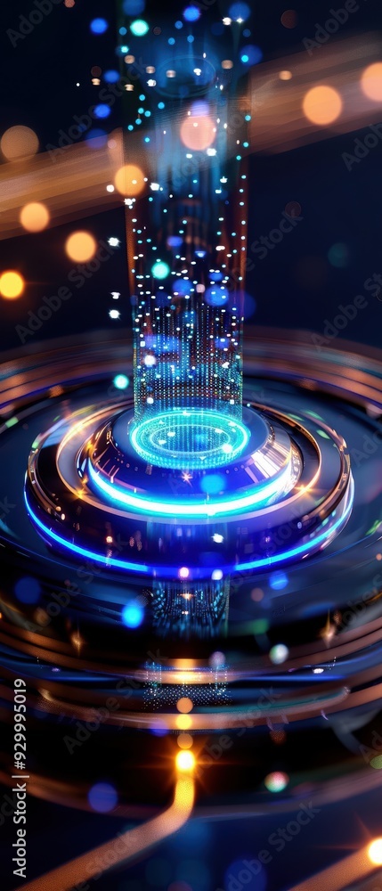 Poster a mesmerizing abstract scene featuring glowing particles, dynamic light effects, and vibrant colors,