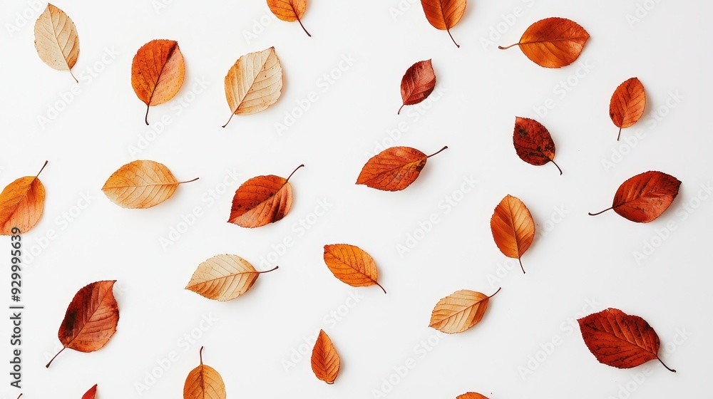 Poster autumn colored fall leaf texture over transparent background