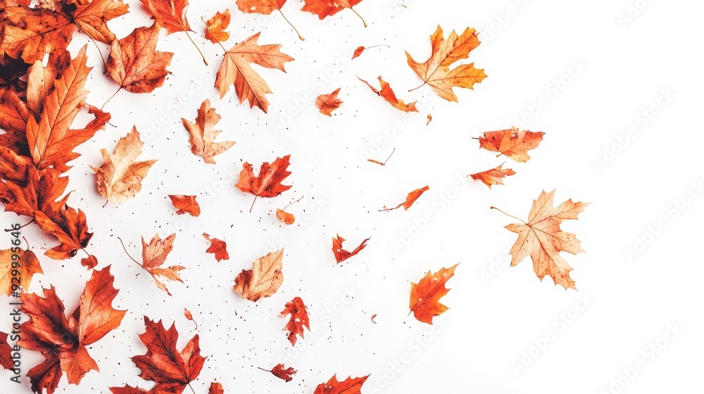 Poster Fall leaf isolated on transparent background with overlay texture in autumn colors