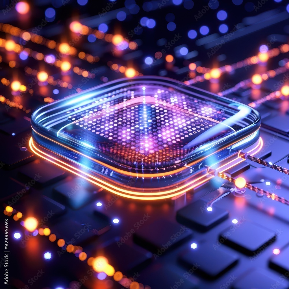 Aufkleber futuristic microchip glowing on a keyboard, symbolizing advanced technology and digital innovation i