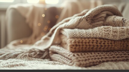 Fototapeta premium Cozy Knit Blanket Stack