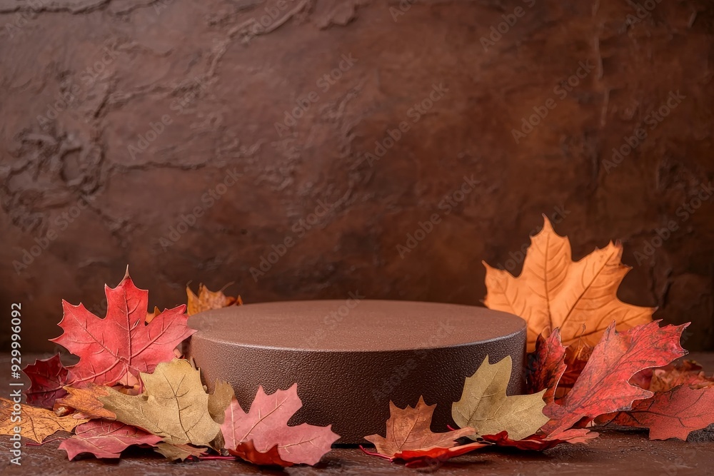 Poster for product presentation in autumn warm colors. packaging mockup and branding mockup