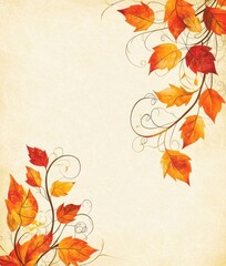 There is space for copy in this autumn leaf illustration. This background has a textured lining with whimsical swirls.