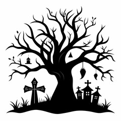 haunted trees silhouette collection of Halloween vector illustrations on white background. scary plant element